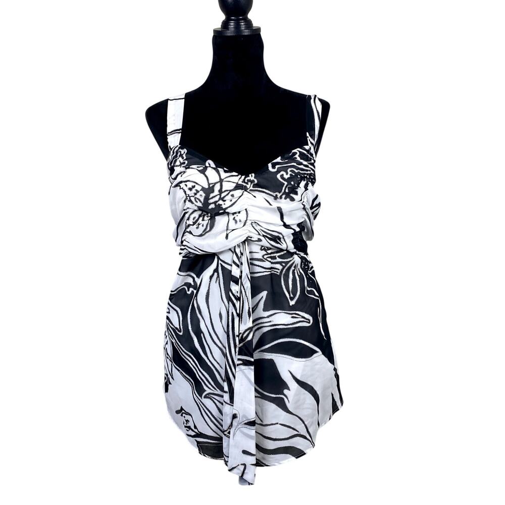 Vtg Dressbarn Ruched Fairycore Flowy Glitter Graphic Goth Blouse Office Siren 2X